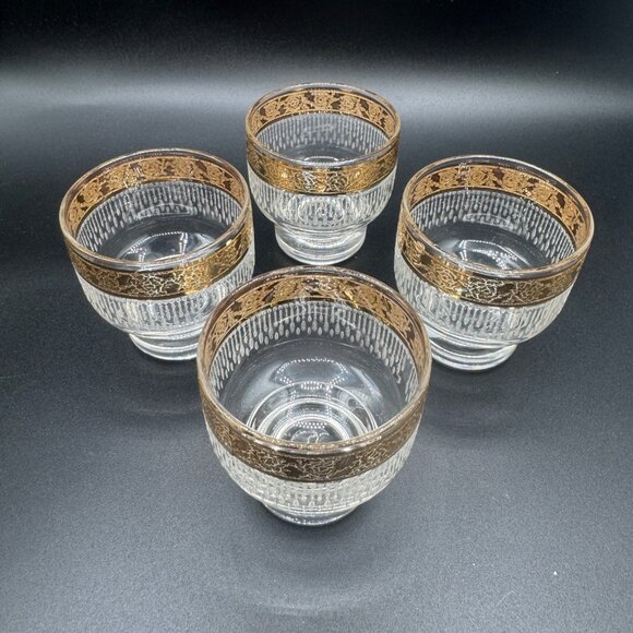 MCM Culver Tylor 22K gold rim ribbed Set of 4 Rolly Polly glasses - Picture 1 of 7